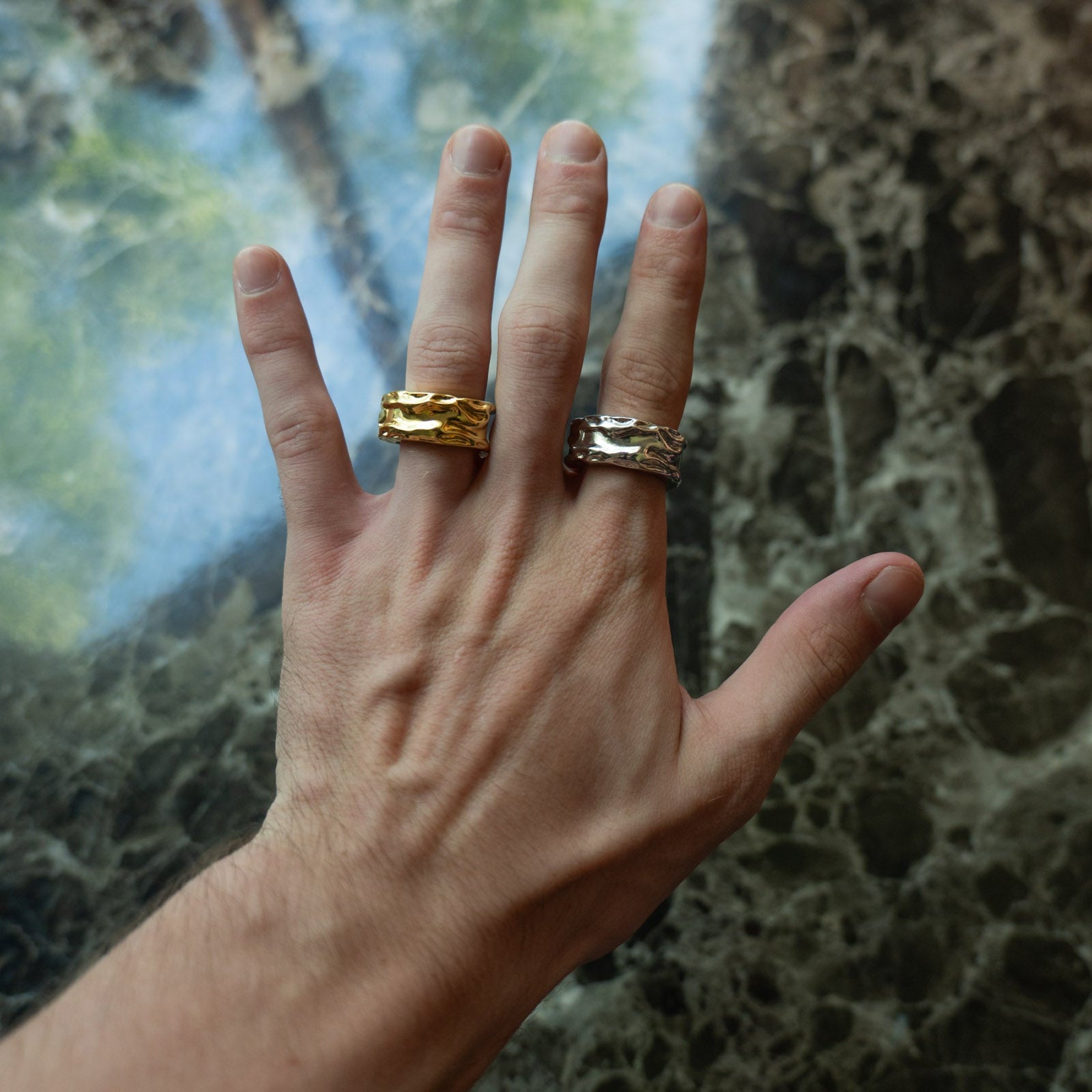 Aurean Flow Cloak silver and gold worn on hand
